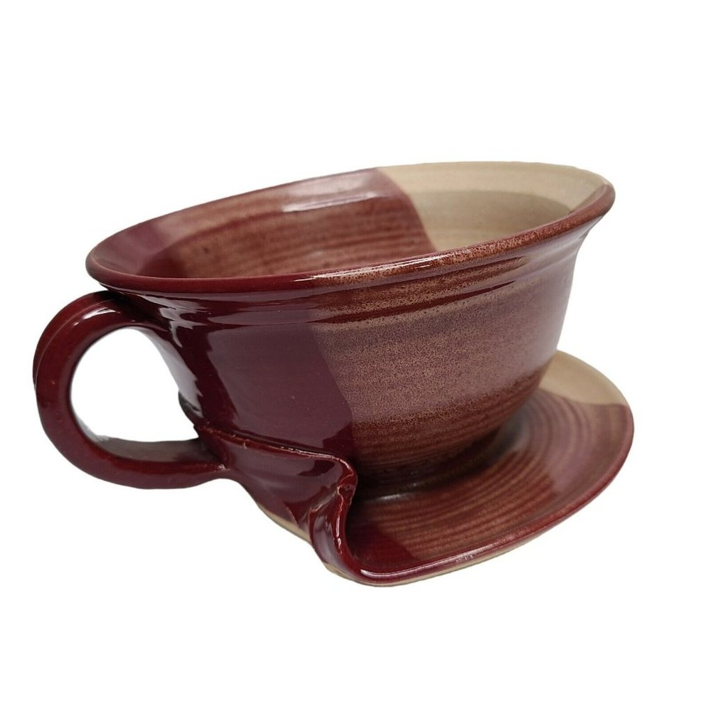 Art Pottery Clay Pottery Unique Soup Bowl Mug Plate Dish One Piece Tri Color - Picture 9 of 16